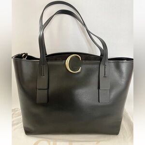 CHLOE MEDIUM ZIPPED C BLACK LEATHER TOTE BAG New With Imperfections
